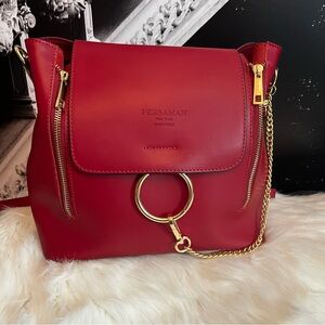 PERSAMAN New York Arabella Leather Red Backpack/Shoulder Bag